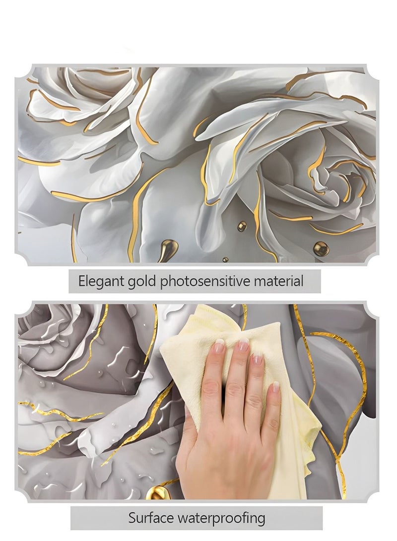 ميكسد ثلاث مجموعات من اللوحات الجدارية المطبوعة ، والزهور البيضاء والورق الذهبي النفط الطلاء ، غرفة نوم ، غرفة المعيشة الجدار الفن ، مكتب الجدار الديكور ، 40x60cm ( الأساسية فقط اللوحة ) - Image 4