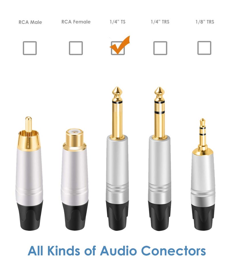 Devinal موصلات ديفينال 1/4 بوصة أحادية، بديل 6.35 مم نوع لحام موصل صوتي DIY، محول ربع بوصة ثقيل 24K مطلي بالذهب لإصلاح كابلات الجيتار، كابل الآلات (4 عبوات) - Image 5