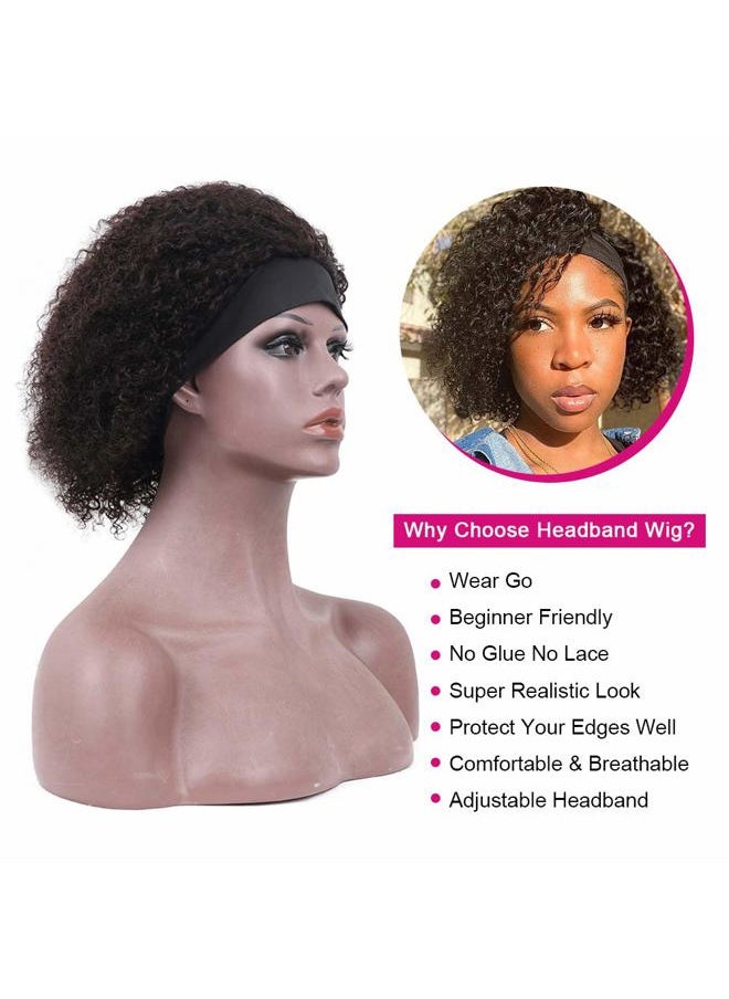 Legendhair - Glueless Wig Human Hair Curly Bob Pixie Cut Headband Wigs Human Hair Afro kinky Curly None Lace Front Wigs for Black Women 180% Density Machine Made Headband Wigs Natural Color (8Inch) - Image 1
