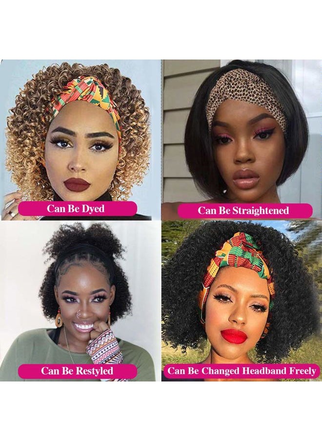 Legendhair - Glueless Wig Human Hair Curly Bob Pixie Cut Headband Wigs Human Hair Afro kinky Curly None Lace Front Wigs for Black Women 180% Density Machine Made Headband Wigs Natural Color (8Inch) - Image 1