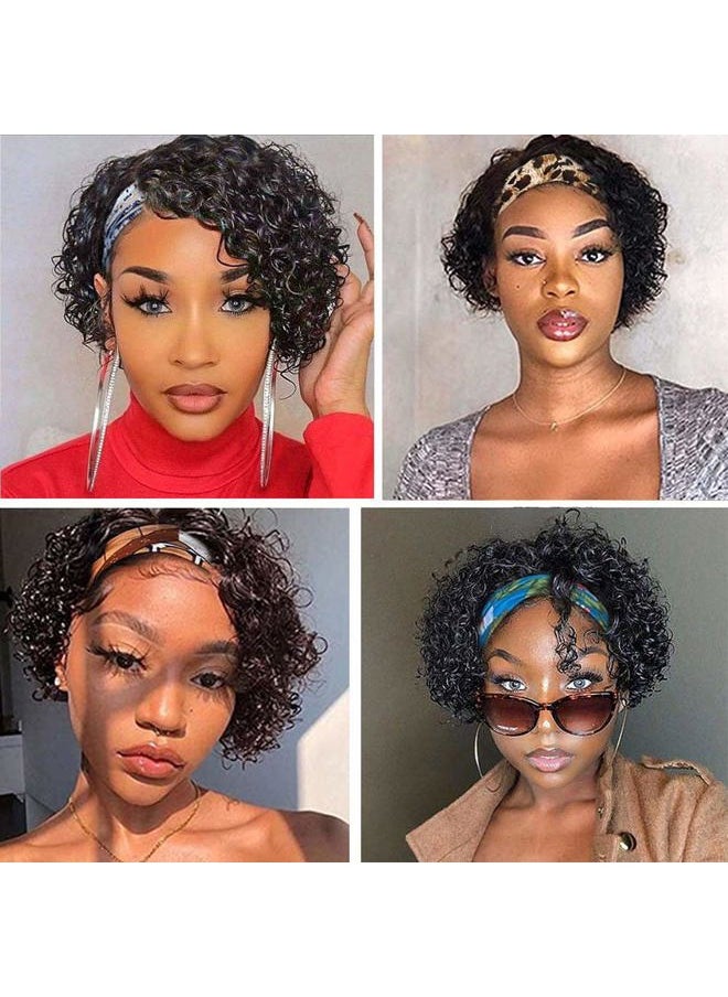 Legendhair - Glueless Wig Human Hair Curly Bob Pixie Cut Headband Wigs Human Hair Afro kinky Curly None Lace Front Wigs for Black Women 180% Density Machine Made Headband Wigs Natural Color (8Inch) - Image 1