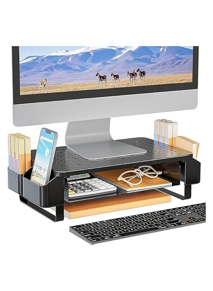 PROMASS Monitor Stand Riser with Storage, Laptop Riser, Sturdy Metal Laptop Computer Shelf, Computer Desk Organizer with Drawer, Laptop Stand for Desk, Computer, iMac,PC, Printer, for Office Supplies - Image 1