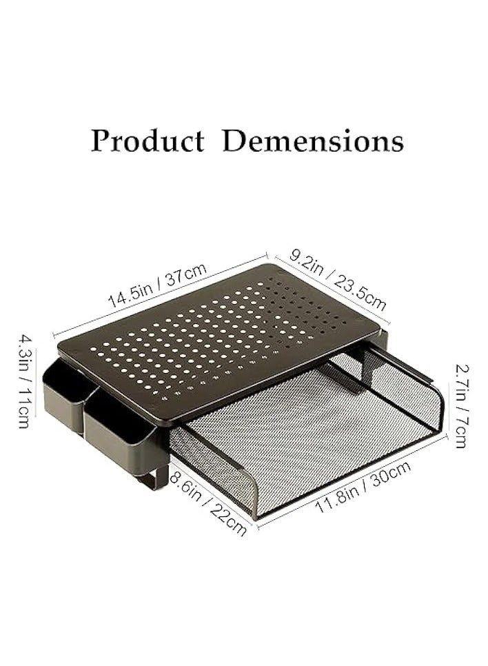 PROMASS Monitor Stand Riser with Storage, Laptop Riser, Sturdy Metal Laptop Computer Shelf, Computer Desk Organizer with Drawer, Laptop Stand for Desk, Computer, iMac,PC, Printer, for Office Supplies - Image 2