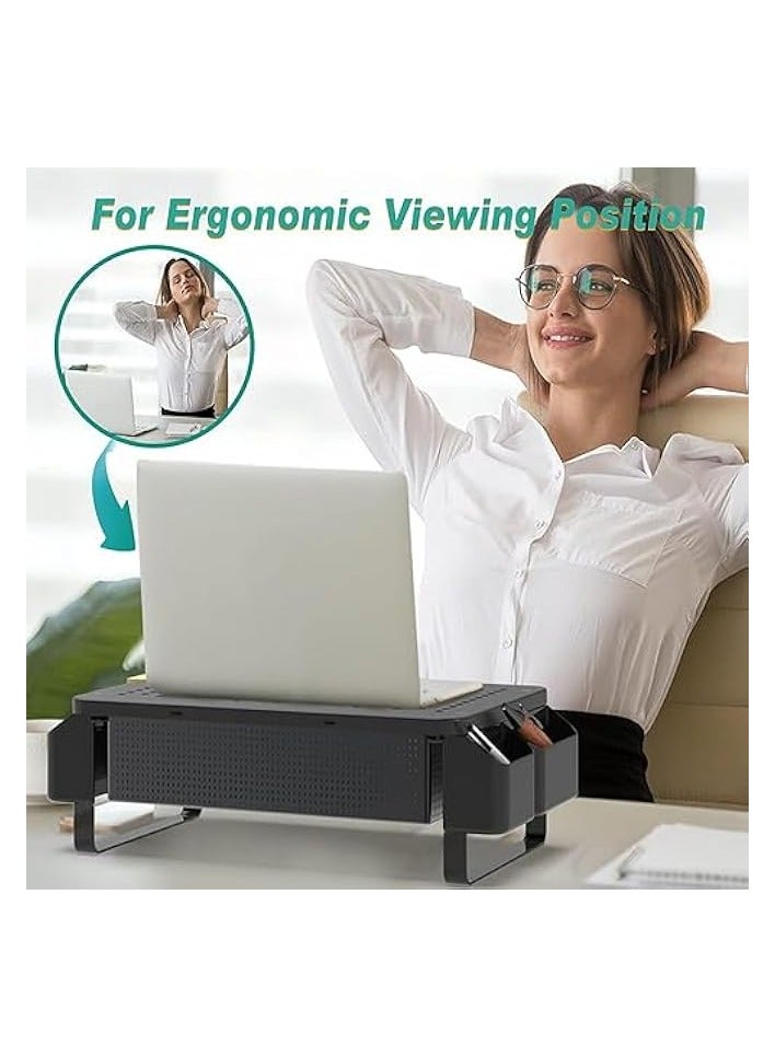 PROMASS Monitor Stand Riser with Storage, Laptop Riser, Sturdy Metal Laptop Computer Shelf, Computer Desk Organizer with Drawer, Laptop Stand for Desk, Computer, iMac,PC, Printer, for Office Supplies - Image 3