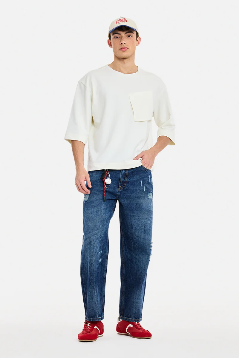 SNITCH Dark Blue Solid Loose Fit Jeans