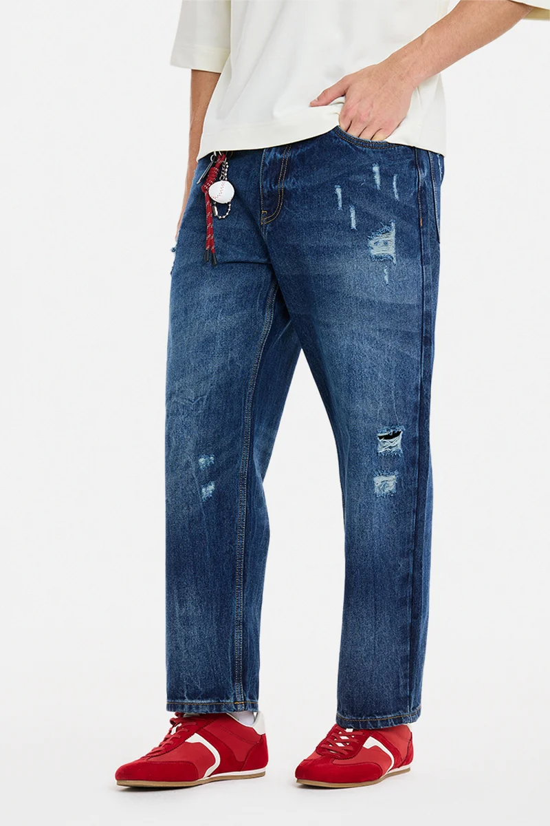 SNITCH Dark Blue Solid Loose Fit Jeans