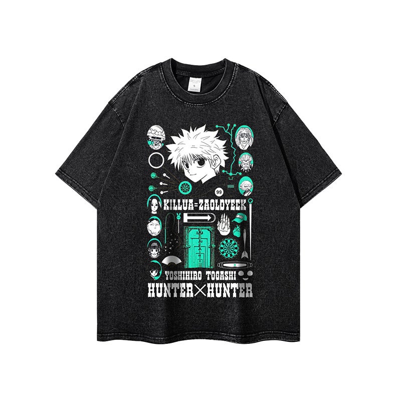 260G Heavy Distressed Washed Fun Cartoon Vintage Printed Short Sleeve T-Shirt Men'S And Women'S Street Fashion Brand Half Sleeve Tee - Image 4