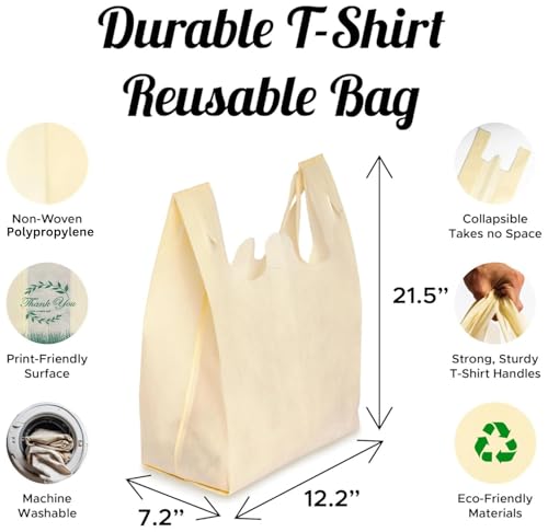 Simply Cool 300 Pack Reusable Eco-Friendly Grocery T-Shirt Shopping Bags 21.5”x12.2”x7.2” Durable Recyclable Washable Foldable Portable Tote Bags Bulk - Image 2