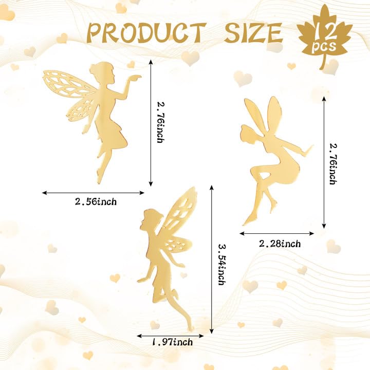 Wolpark 12 PCS Fairy Cake Topper Acrylic Fairy Cake Decorations DIY Mirror Birthday Party Decorations Cupcake Toppers for Flower Decor Birthday Party Garden Gold Silver Back to School - Image 5