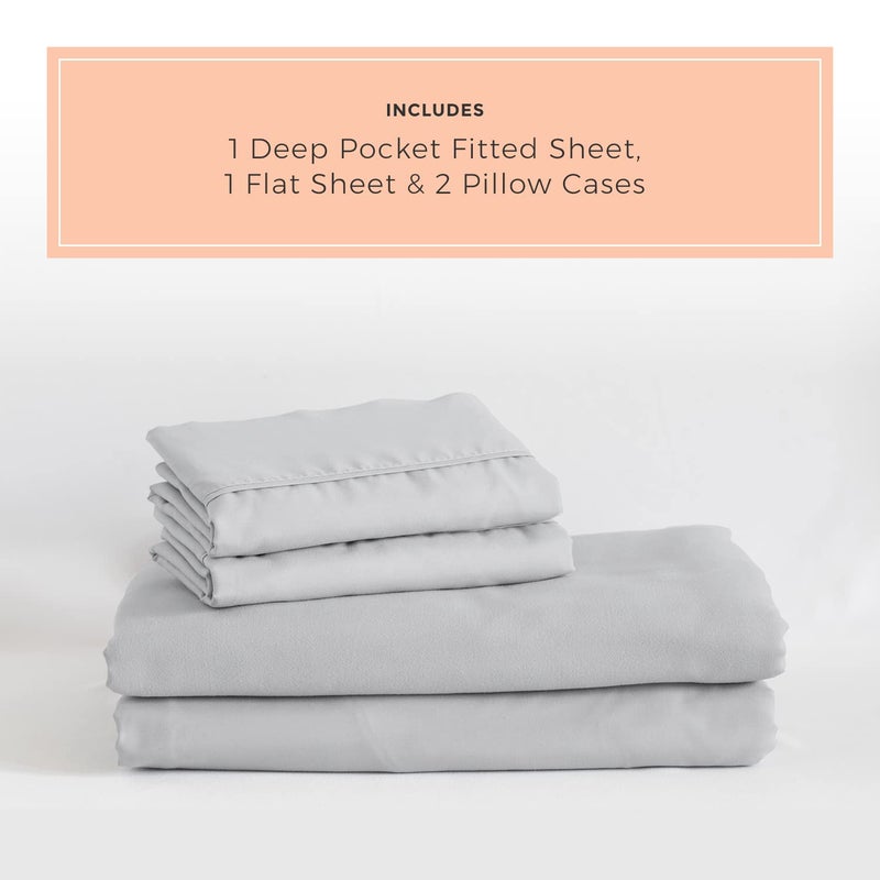 PeachSkinSheets مجموعة ورقة الفضة المصممة بالفرشاة - مستوى 1500TC من النعومة - ألواح تبريد ناعمة إضافية للنوم الساخن والتعرق الليلي - مقسم رأسه (36 "".  - Image 2