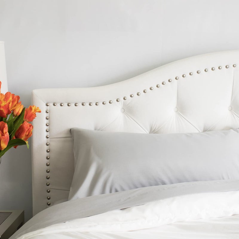 PeachSkinSheets مجموعة ورقة الفضة المصممة بالفرشاة - مستوى 1500TC من النعومة - ألواح تبريد ناعمة إضافية للنوم الساخن والتعرق الليلي - مقسم رأسه (36 "".  - Image 1