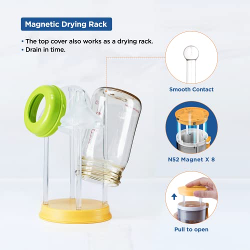 YOTIME Travel Baby Bottle Brush Set with Portable Silicone Bottle Brush, Nipple Cleaner Brush, Straw Brush, Soap Dispenser and Bottle Drying Rack, Yellow - Image 3