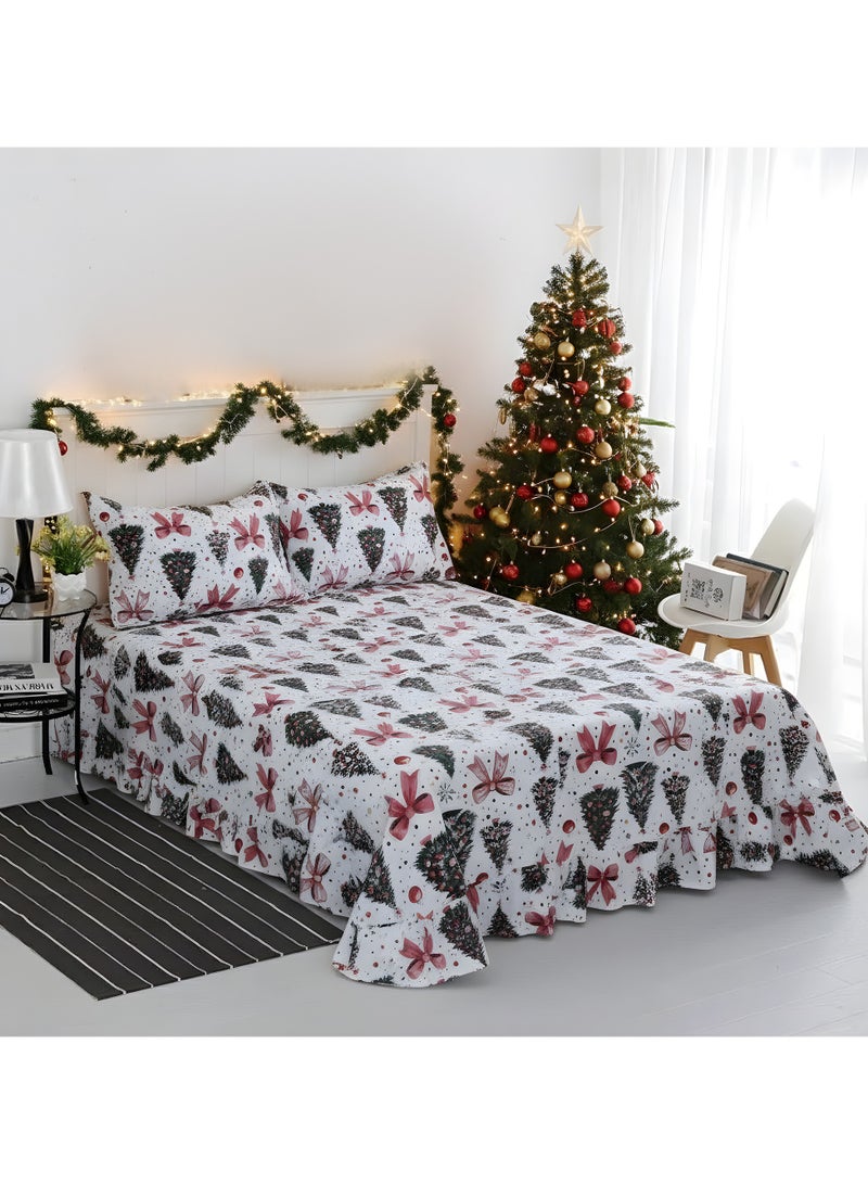 سيجنولا طقم ملايات سيجنولا بنقشة شريط الكريسماس 🎀 – تصميم أعياد الميلاد (Xmas) – طقم 4 قطع – ناعم ومريح ومقاوم للتجعد – مناسب لأجواء الشتاء – للرجال والسيدات والأطفال – مقاس كينج 240 × 260 سم - Image 2