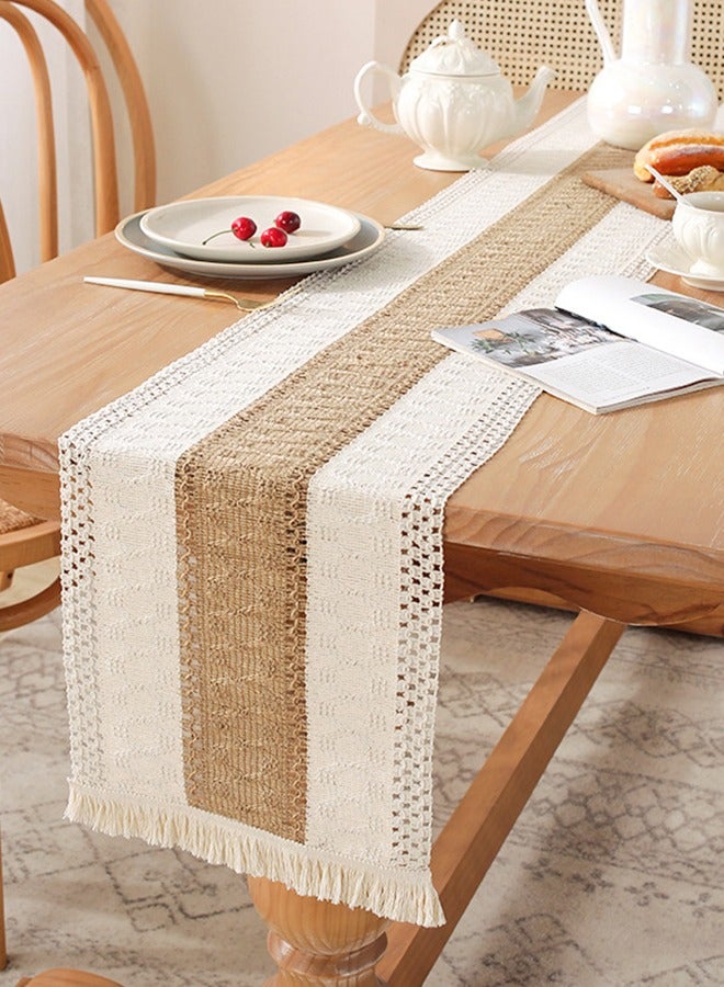 BiuTFon Boho Table Runner for Spring Home Decor with Tassels 72 Inches Long Farmhouse Rustic Table Runner Macrame Burlap Table Decoration for Living Room Bridal Shower(12x72in / 30x180cm)  - Image 1