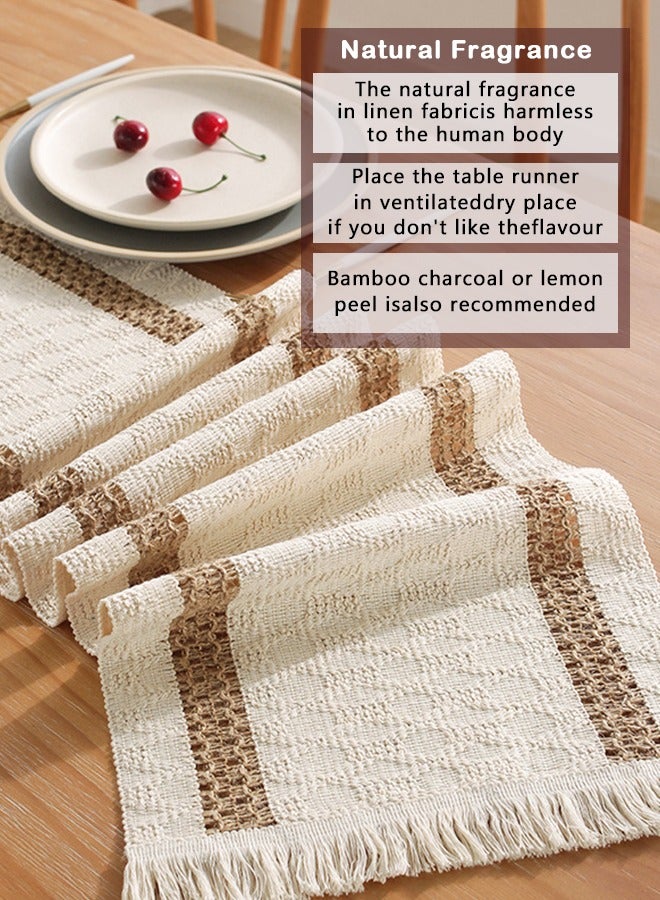 BiuTFon Boho Table Runner for Spring Home Decor with Tassels 72 Inches Long Farmhouse Rustic Table Runner Macrame Burlap Table Decoration for Living Room Bridal Shower(12x72in / 30x180cm)  - Image 3
