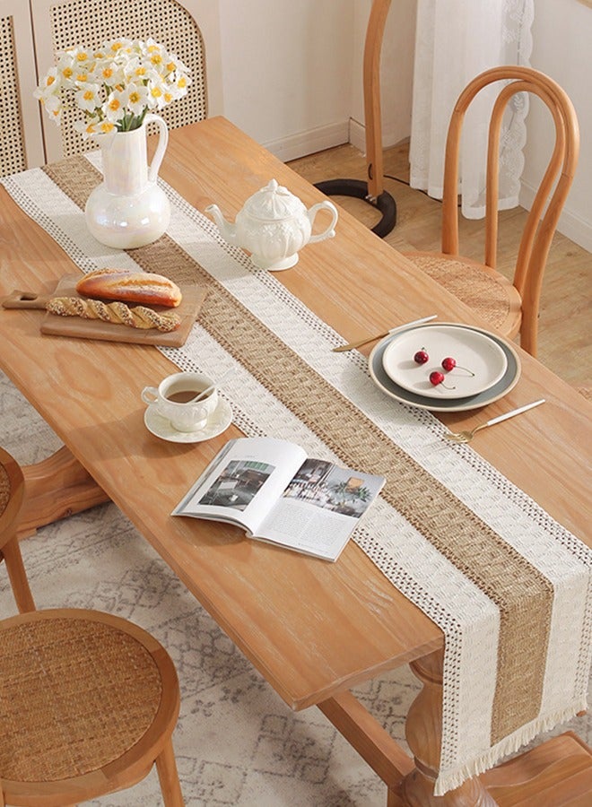 BiuTFon Boho Table Runner for Spring Home Decor with Tassels 72 Inches Long Farmhouse Rustic Table Runner Macrame Burlap Table Decoration for Living Room Bridal Shower(12x72in / 30x180cm)  - Image 4