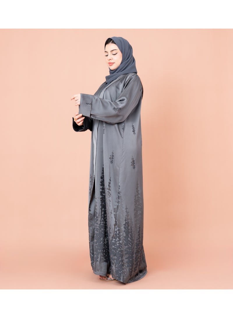IKKXA Elegant Stripes Printed Abaya AIK021 Grey - Image 3