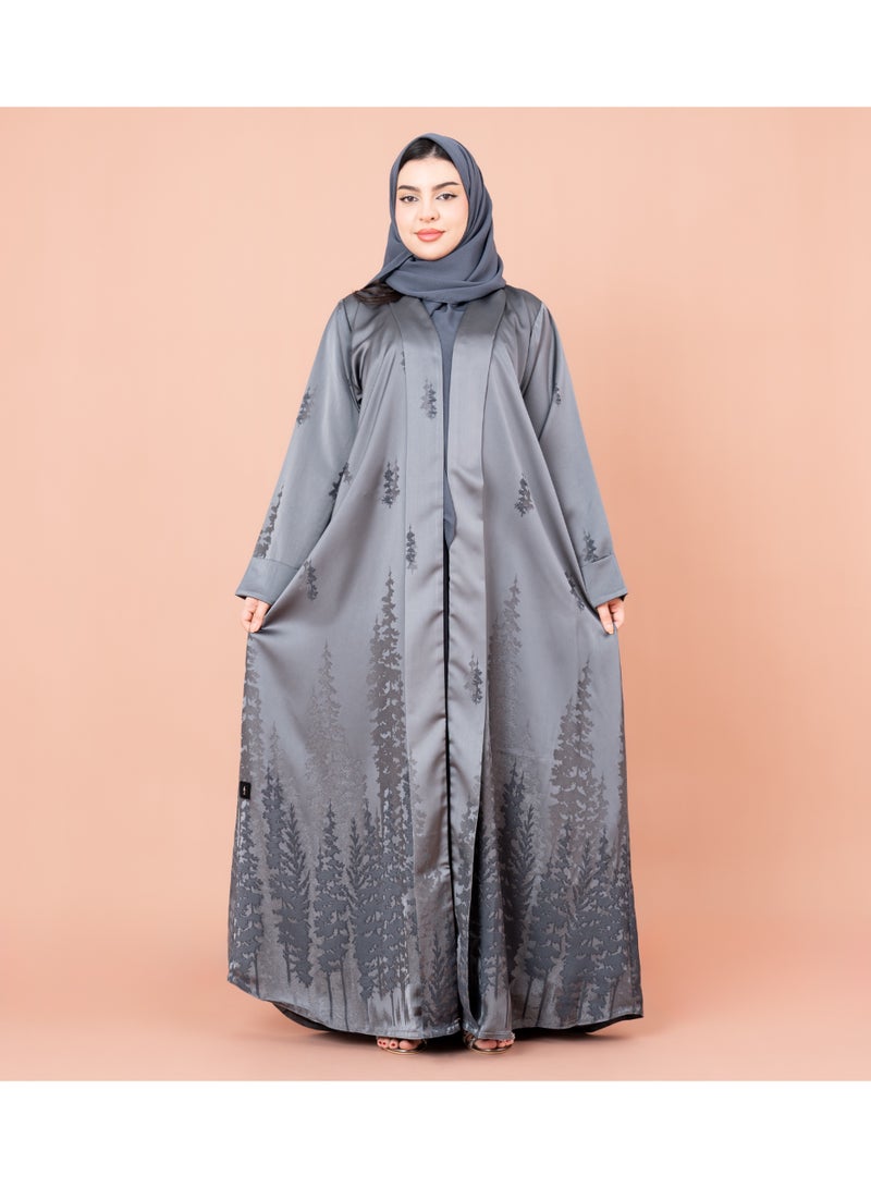 IKKXA Elegant Stripes Printed Abaya AIK021 Grey - Image 1