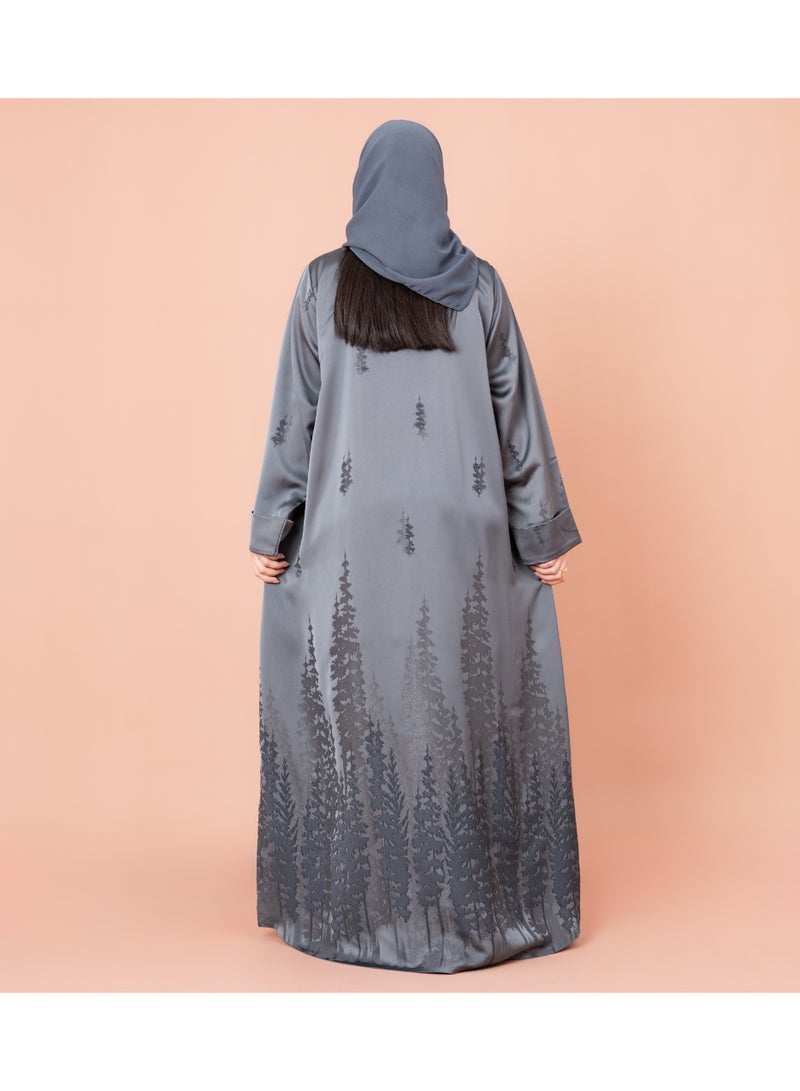 IKKXA Elegant Stripes Printed Abaya AIK021 Grey - Image 4