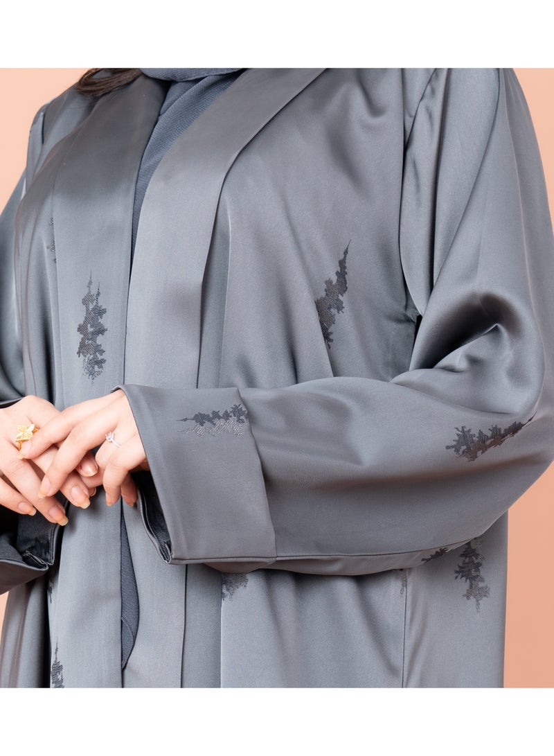 IKKXA Elegant Stripes Printed Abaya AIK021 Grey - Image 2