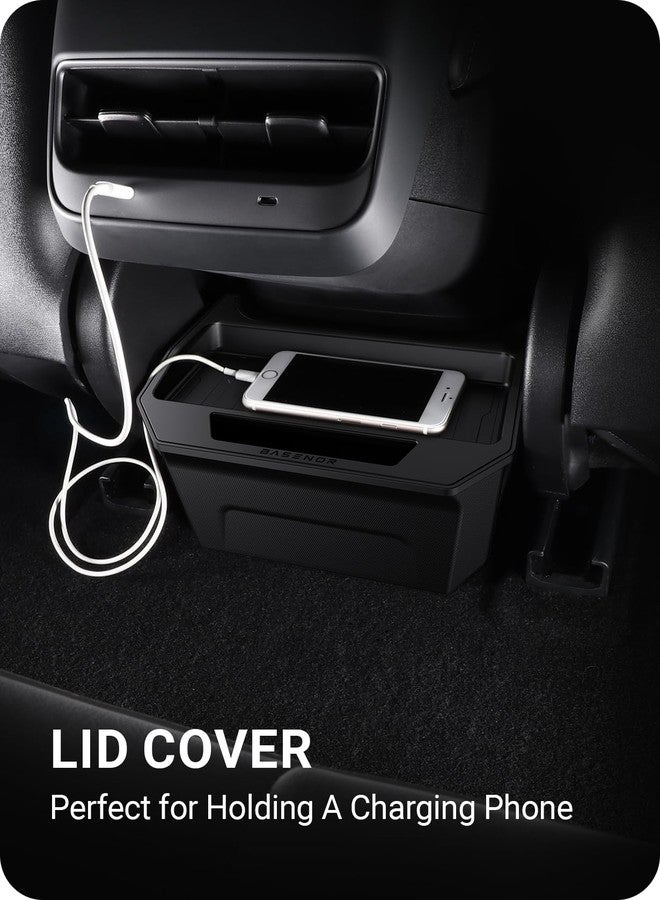 صينية تنظيم وحدة التحكم الخلفية من BASENOR، تصميم بسيط باللون الأسود، موديل 2017-2023، صندوق تخزين للمقعد الخلفي مع غطاء، ملحقات داخلية لسيارة تسلا موديل 3 - Image 5