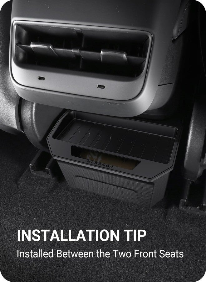 صينية تنظيم وحدة التحكم الخلفية من BASENOR، تصميم بسيط باللون الأسود، موديل 2017-2023، صندوق تخزين للمقعد الخلفي مع غطاء، ملحقات داخلية لسيارة تسلا موديل 3 - Image 4