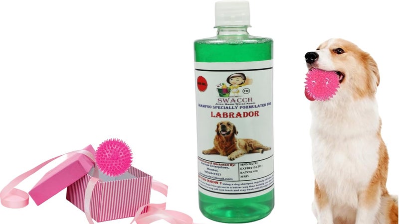 swacch Shampoo | Puppy Safe Shampoo | PH Balanced | Ditch to Itch for Labrador Dog Shampoo 500ml (Neem Alovera) + Spike Ball Chew Toy Combo Pack - Image 1