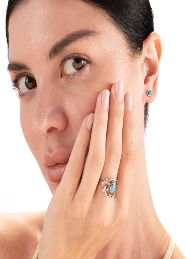 Silvershake 4MM Petite Genuine Round Shape Arizona American Turquoise 14K Yellow Gold Plated 925 Sterling Silver Stud Gemstone Earrings Womens Jewelry Best for Second and Third Hole - Image 2