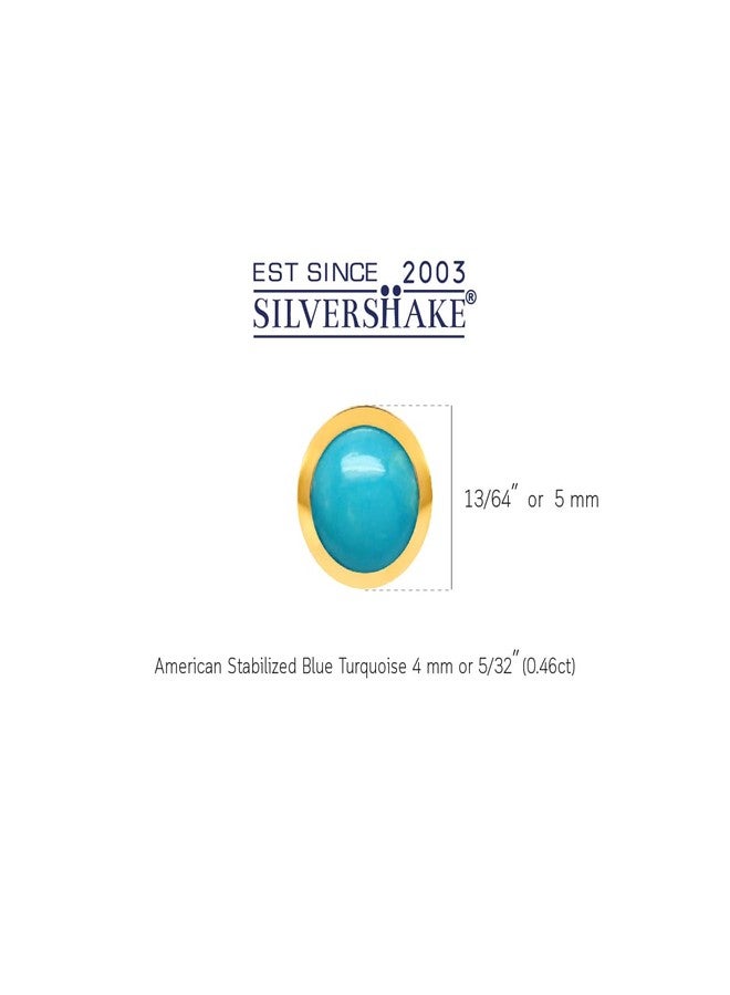 Silvershake 4MM Petite Genuine Round Shape Arizona American Turquoise 14K Yellow Gold Plated 925 Sterling Silver Stud Gemstone Earrings Womens Jewelry Best for Second and Third Hole - Image 4