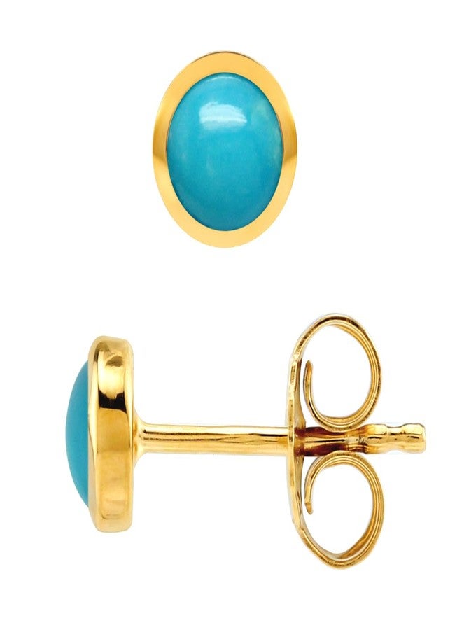 Silvershake 4MM Petite Genuine Round Shape Arizona American Turquoise 14K Yellow Gold Plated 925 Sterling Silver Stud Gemstone Earrings Womens Jewelry Best for Second and Third Hole - Image 1