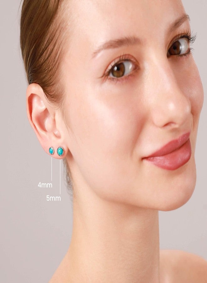 Silvershake 4MM Petite Genuine Round Shape Arizona American Turquoise 14K Yellow Gold Plated 925 Sterling Silver Stud Gemstone Earrings Womens Jewelry Best for Second and Third Hole - Image 3