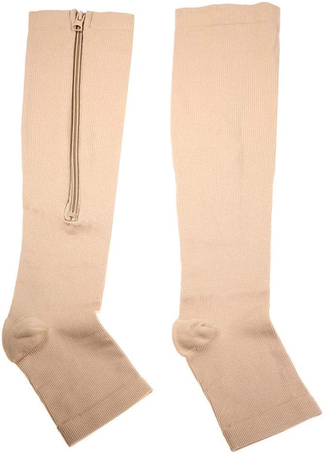 ويوبلز جوارب ضاغطة، جوارب ضاغطة بسحاب، جوارب ضاغطة للرجال والنساء، جوارب رياضية لدعم ربلة الساق والركبة وتخفيف الدوالي (لون بيج - مقاس كبير/كبير جدًا) - Image 1