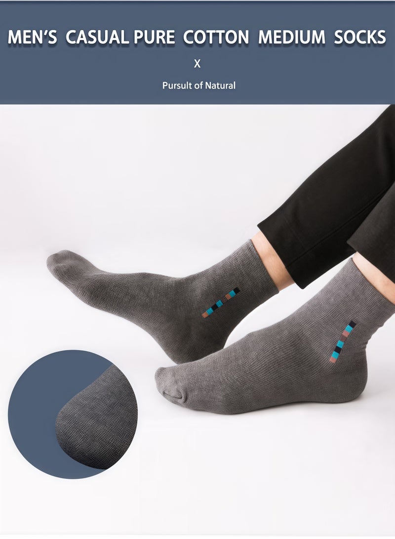 5 Pairs Men's 100% Cotton Crew Socks: Mid-Calf, Dress Socks, Moisture Wicking, Suitable for All Seasons, Striped Pattern in a Variety of Colors for Business Casual Wear - Image 3