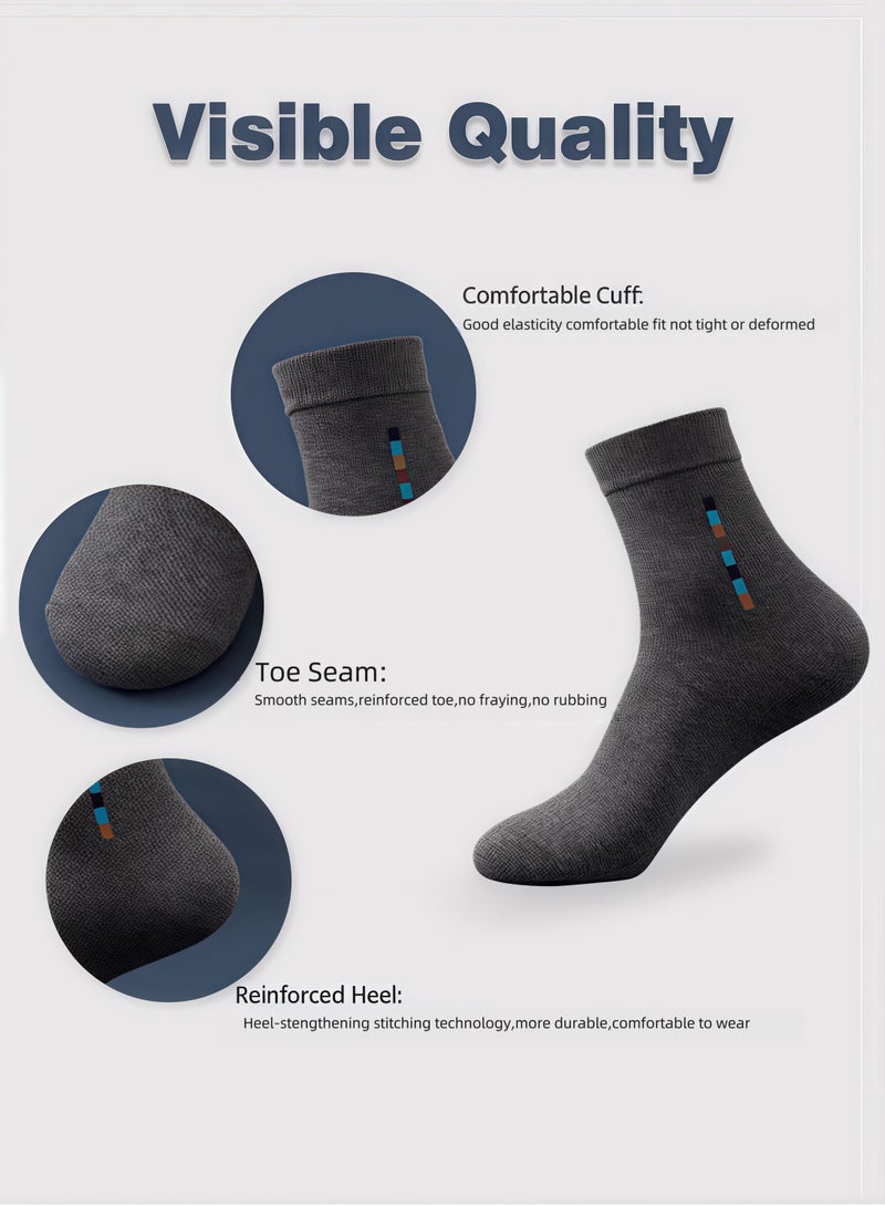 5 Pairs Men's 100% Cotton Crew Socks: Mid-Calf, Dress Socks, Moisture Wicking, Suitable for All Seasons, Striped Pattern in a Variety of Colors for Business Casual Wear - Image 5