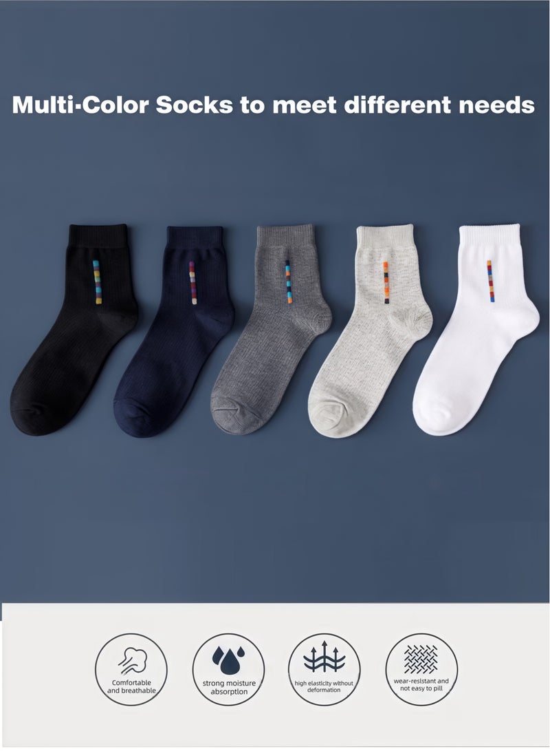 5 Pairs Men's 100% Cotton Crew Socks: Mid-Calf, Dress Socks, Moisture Wicking, Suitable for All Seasons, Striped Pattern in a Variety of Colors for Business Casual Wear - Image 4