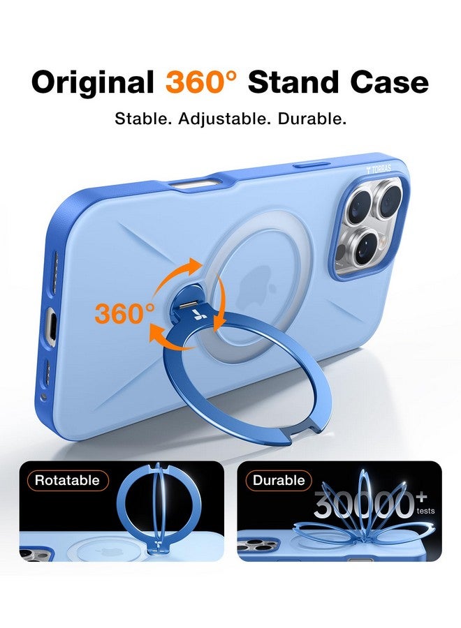 TORRAS TORRAS Upgraded 360°Spin Magnetic Stand for iPhone 16 Pro Case, Fit for MagSafe, Built-in Kickstand & Ring Holder, Mil-Grade Protective Soft Edge Slim Case for iPhone 16 Pro, Sapphire Blue, 6.3''  - Image 2