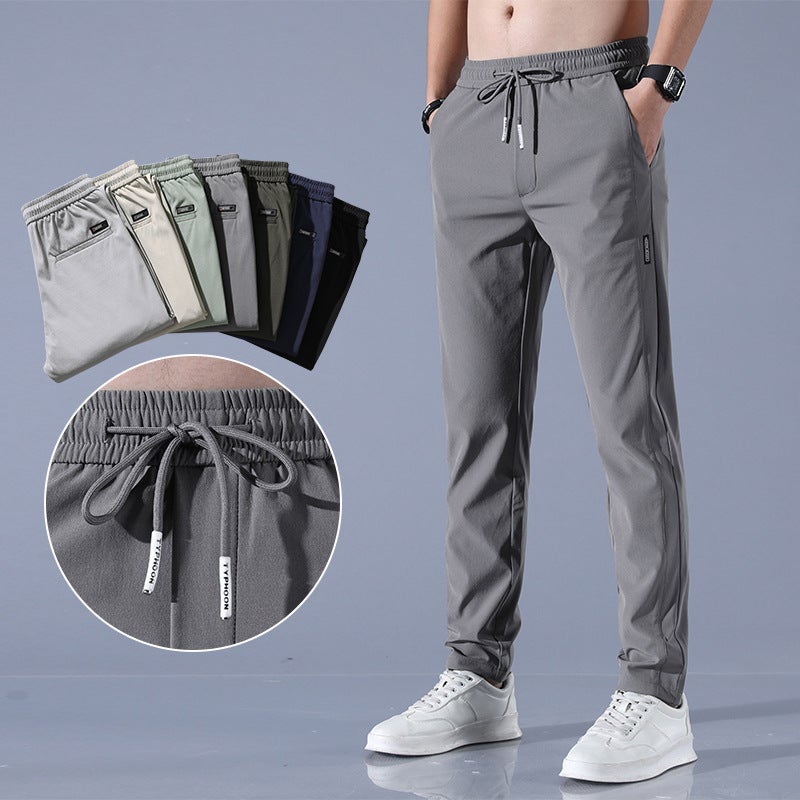 Summer New Mens Casual Trousers Loose Autumn Breathable Small Straight Sports Pants Mens Fashionable Summer Pants Dark gray-thin section - Image 3