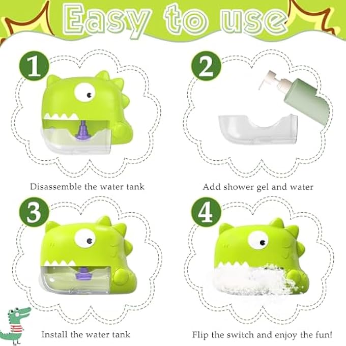 BATH TOY FROM 1 2 3 4 YEARS, BATH TOY BABY WITH MUSIC, FOAM MACHINE BATHTUB, DINOSAUR BUBBLE MACHINE, WATER TOY CHILDREN FROM 0 1 2 3 4 + YEARS - Image 4