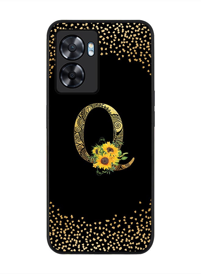 Stylizedd Rugged Black edge case for Oppo A57, Slim fit Rubber Edges Thin Cover -  Custom Monogram Initial Letter Mandala Floral Pattern Alphabet- Q  (Black ) - Image 1