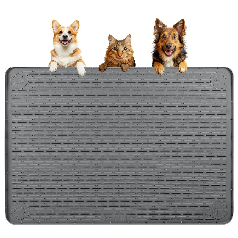 Bartuke Dog Food Mat, Extra Large 40" x 28" Silicone Pet Feeding Mat with Raised Edge Pet Placemat for Small, Medium, and Large Pets Non-Slip, Easy to Clean (Dark Grey) - Image 1
