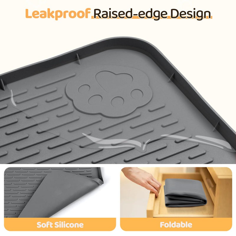 Bartuke Dog Food Mat, Extra Large 40" x 28" Silicone Pet Feeding Mat with Raised Edge Pet Placemat for Small, Medium, and Large Pets Non-Slip, Easy to Clean (Dark Grey) - Image 3