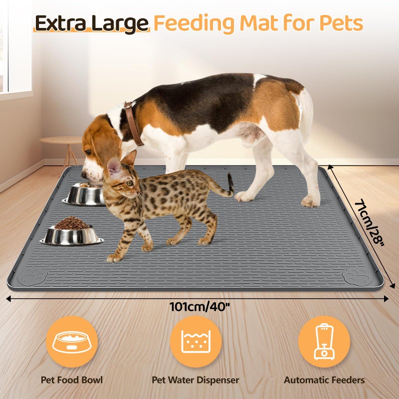 Bartuke Dog Food Mat, Extra Large 40" x 28" Silicone Pet Feeding Mat with Raised Edge Pet Placemat for Small, Medium, and Large Pets Non-Slip, Easy to Clean (Dark Grey) - Image 2