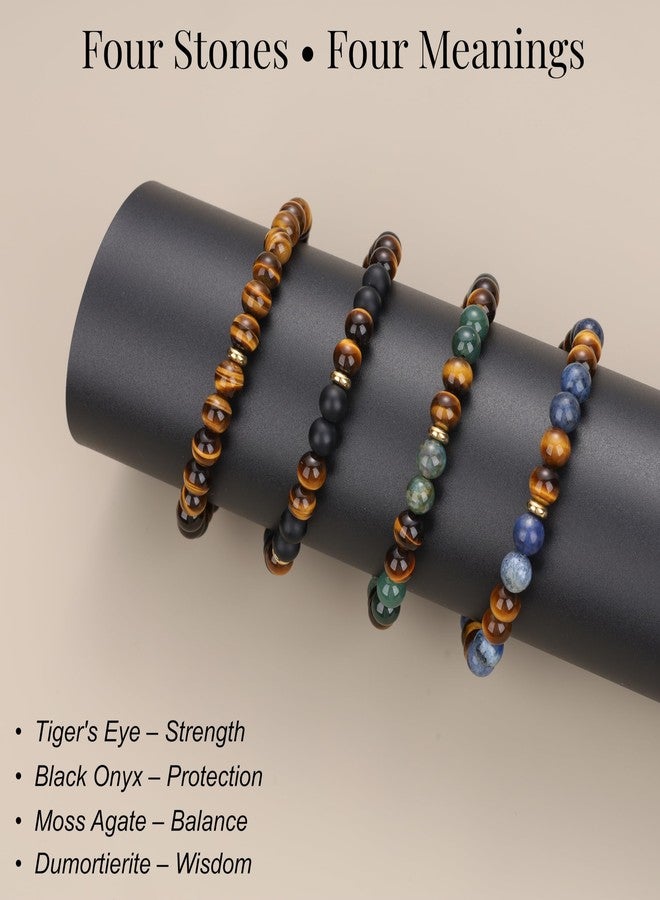 GAVU 6mm Handcrafted Men's Tiger Eye Bracelet, Adjustable Moss Agate Bracelet for Men 6.75" - Image 5