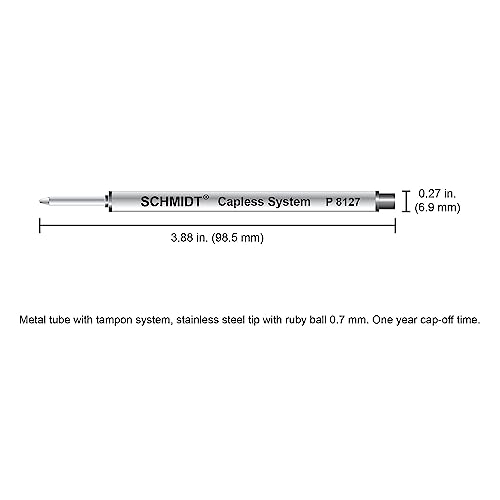 SCHMIDT P8127 Short Capless Rollerball Refill Medium Point 0.7mm, Blue, 2 Pack Blister (SC58132) - Image 5