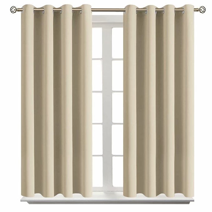 ROOM DARKENING CURTAINS 54 INCHES LONG GROMMET THERMAL INSULATED DRAPES WINDOW TREATMENT CURTAINS FOR BEDROOM 2 PANELS 52 X 54 INCH BEIGE