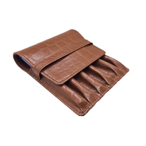 essart Faux Leather 6-Slot Pen Case with Secure Loop - Stylish & Durable, Perfect for Fountain Pens in Croco Tan Color - Image 4