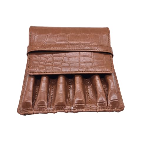 essart Faux Leather 6-Slot Pen Case with Secure Loop - Stylish & Durable, Perfect for Fountain Pens in Croco Tan Color - Image 3
