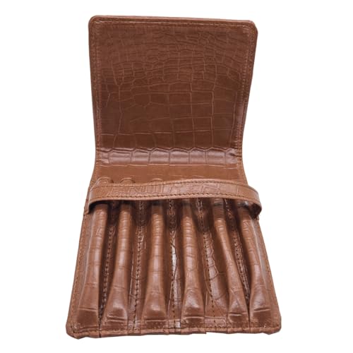 essart Faux Leather 6-Slot Pen Case with Secure Loop - Stylish & Durable, Perfect for Fountain Pens in Croco Tan Color - Image 2