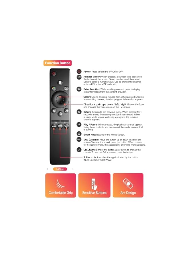 The Bros (Pack of 2) Universal remote control for samsung smart TV, remote-replacement of hdtv 4k uhd curved qled and more tvs, with netflix prime-video buttons - Image 5