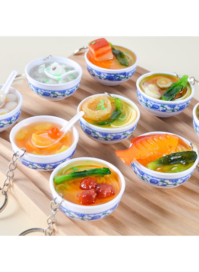 Simulation Food Keychain Simulation Blue And White Porcelain Bowl Noodle Key Ring Mini Food Play Pendant Bag Small Gift Hanging Ornaments-Color:No. 6 Red Date Lotus Seed-[diameter 4CM]]  - Image 3